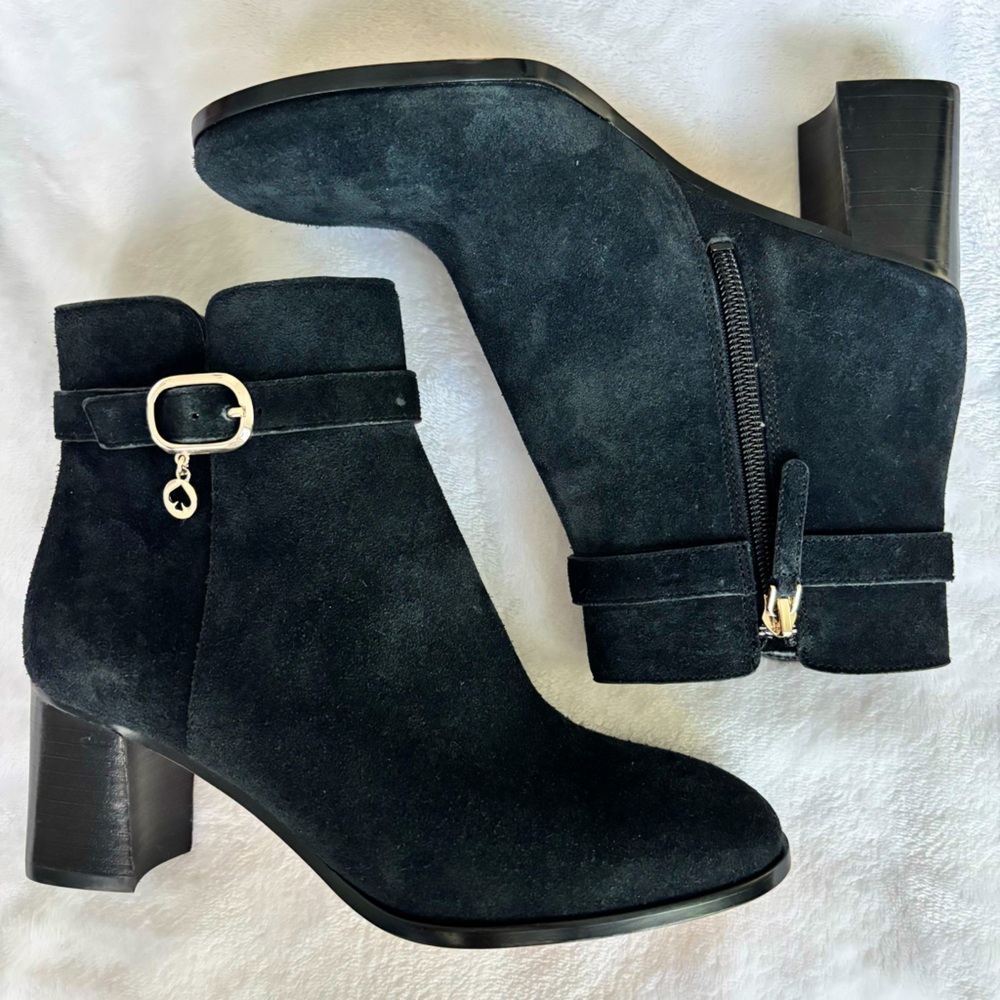 KATE SPADE Blaire Black Suede Leather Heeled Bootie--NEW--6.5
